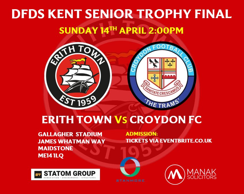 🏆 | KENT SENIOR TROPHY FINAL

With one trophy claimed for #TheDockers, we have another chance in the DFDS Kent Senior Trophy Final with <a href="/Croydon_FC/">Croydon FC</a>.

Tickets are on sale at the below link, so make sure you secure your seat for this one! ⬇️

eventbrite.co.uk/e/dfds-kent-se…