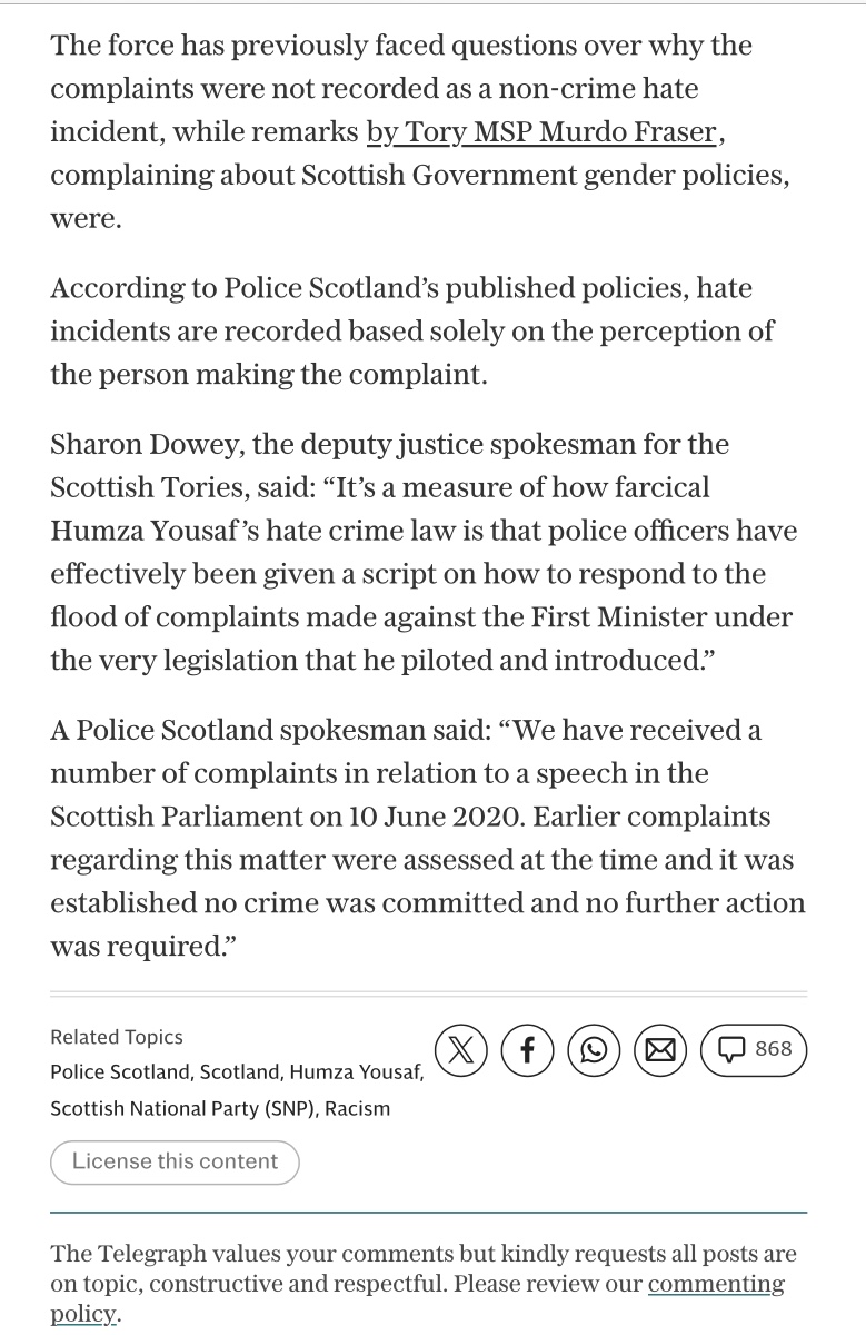 ‘Police Scotland call handlers given script defending Humza Yousaf’ (Telegraph). 

No kidding. I recently tweeted that a complainer’s emailed response read like a bizarre ‘defence’ of him, like the first half had come straight from a SpAd’s desk.