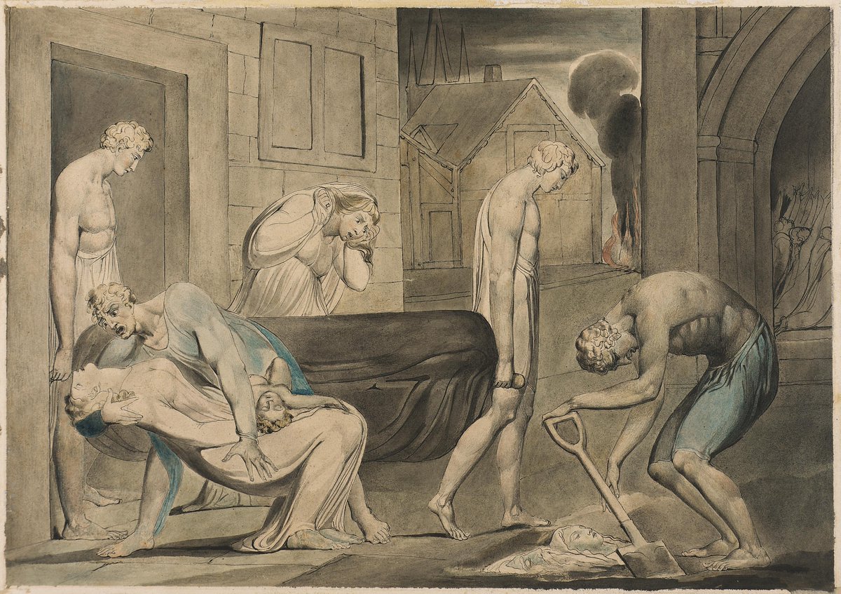 William Blake (1757-1827), Pestilence, c. 1805.
Pen and watercolor over pencil, Museum of Fine Arts, Boston.
#plague #plaguemuseum #williamblake   #artoftheplague #symbolism