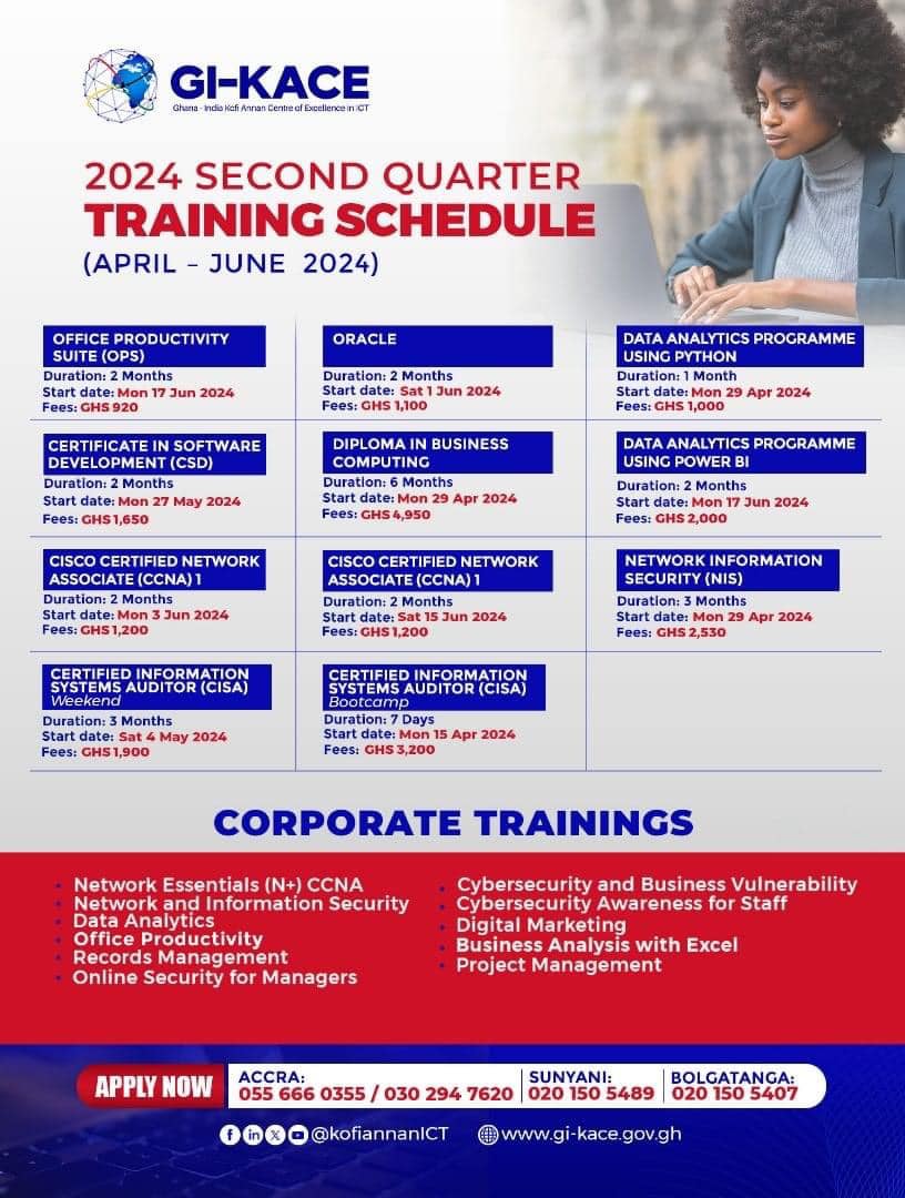 dr_cya's tweet photo. Enhance your career and business prospects with cutting-edge ICT skills. At GI-KACE we equip you with the fundamental expertise needed to thrive in today's techcentric landscape. Visit our website at https://t.co/FXrcB9LypW. For enrollment or inquiries, contact us at 0556660355. https://t.co/pIOxyVztBC