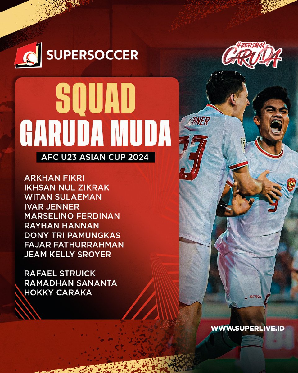 RESMI! 23 nama punggawa skuad muda @TimnasIndonesia untuk Piala Asia U23. Ada beberapa pemain senior nihh, semoga bisa bawa impact yang besar! Jadi satu-satunya debutan di turnamen ini, gimana nih prediksi klean? #SUPERLIVE #SUPERSOCCER #INIRASANYASUPER #TIMNASINDONESIA