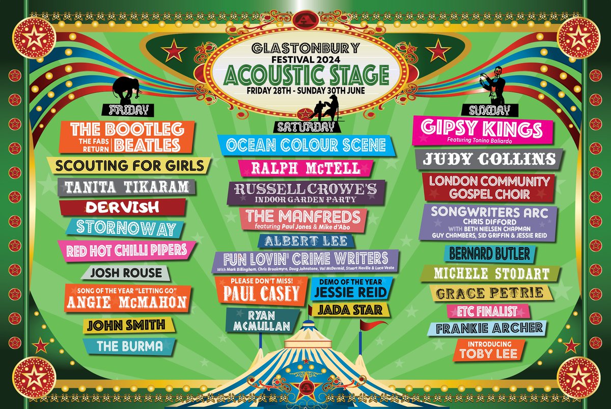 Our Glastonbury 2024 area &amp; stage announcements begin with the line-up for the Festival’s home of blues, folk, contemporary and country music, the Acoustic Stage!