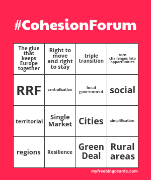 It's Bingo time at #CohesionForum, we're really close to get the entire grid of key words! What's missing ?
#CohesionPolicy