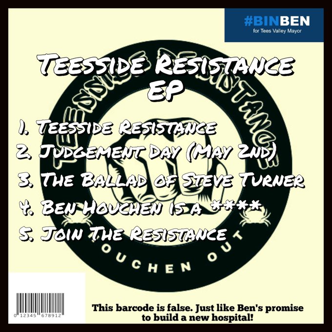 🎵 The Teesside Resistance would like to present to you our new EP! 

🎵 Tracks include our anthem and 'The Ballad of Steve Turner'. Follow the link to play it loud and play it proud!

audio.com/teesside-resis…

#TeessideArtistsRebellion
#TeessideResistance
#HouchenOut 
#BinBen