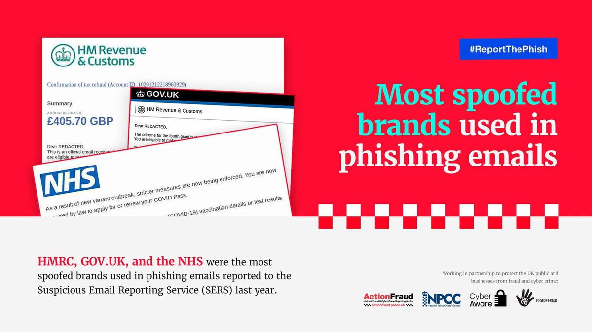 📨Have you received a suspicious email claiming to be from the <a href="/NHSuk/">NHS</a>, <a href="/HMRCgovuk/">HM Revenue & Customs</a>, or <a href="/GOVUK/">GOV.UK</a>? You are not the only one.

👉Report suspicious emails by forwarding them to: report@phishing.gov.uk

#ReportThePhish