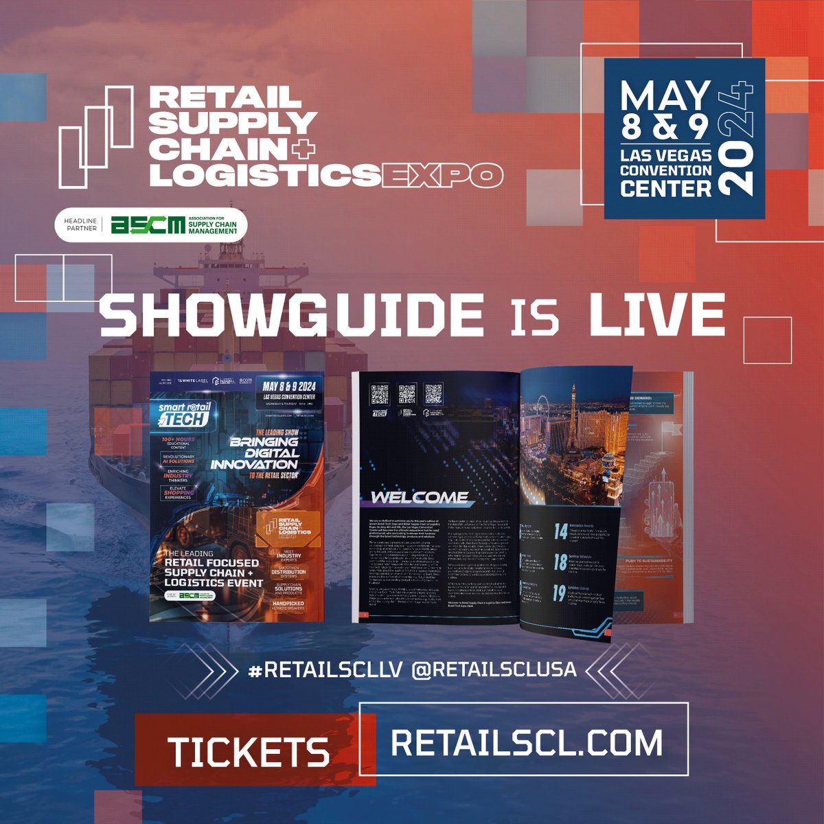 CargoInsights's tweet image. We are excited to announce that the @RetailSCL_USA  showguide is now live! 🙌

You can explore inside the Las Vegas Convention Center on May 8th &amp;amp; 9th. Use our exclusive promo code: Cargoinsights100 - so you can get your ticket for FREE: retailscl.com/tracker.asp?co…

#RetailSCLLV