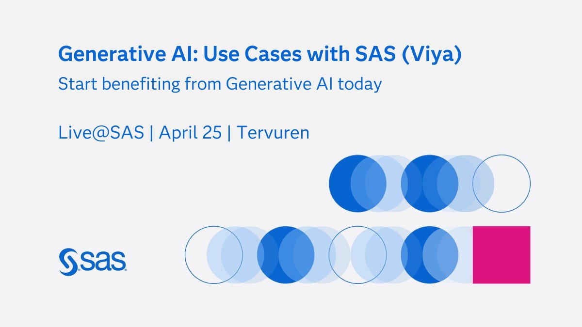 Join us on April 25, for our exclusive 'Live@SAS' update session on Generative AI at SAS Tervuren. Discover how you can leverage Generative AI to unlock new possibilities and drive innovation in your organization with SAS (Viya)! See you there👉2.sas.com/6014wS3jw