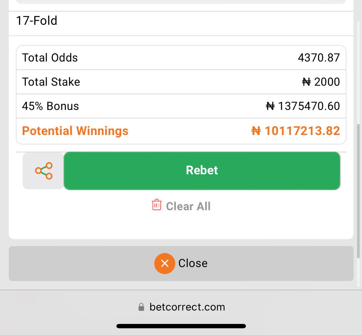 LONGSHOT 4K+ ODDS 4500 ODDS ON BETCORRECT @BetcorrectNG CODE : BCDN1BZ8 || REGISTER BETCORRECT USING THE LINK BELOW 👇 👇 bit.ly/RealSuzzane_ ✅NO PROMO CODE NEEDED