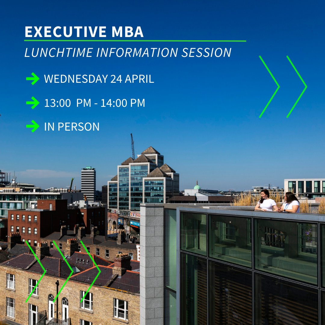 Meet us for lunch @TCDBusiness and get an inside look into our Executive MBA. Come along on Wednesday 24 April at 13.00PM to meet our admissions team and academics for this lunchtime information session. Register Here 👉 bit.ly/3VWUiTm @TrinityCollege @TrinityGlobal