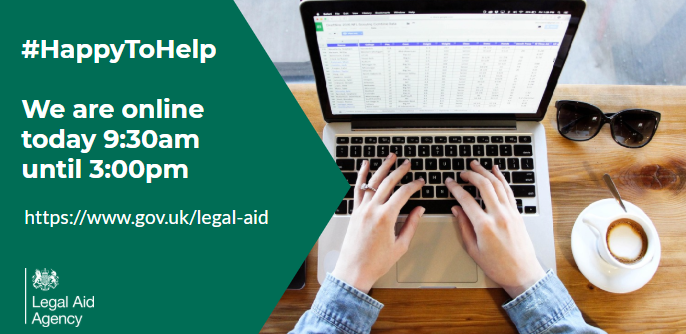 We are online today between 9:30am and 3:00pm to answer #Provider queries about #Crime and #Civil #LegalAid.⚖️ If your #Query is case specific please send us a direct message and we will be happy to help you.☎️ #HappyToHelp #LegalAidAgency #CustomerService #LAA #Solicitors 💻