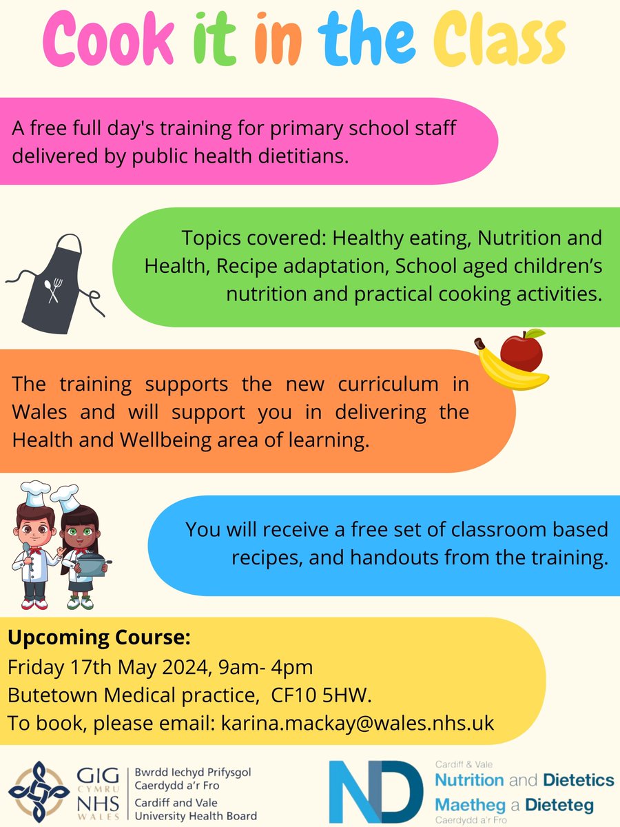 Are you a primary school teacher or TA; would you like to include more cooking in your classroom? If so, book a place on our #CookItInTheClass to learn more with our #FamiliesFirst  team dietitian. @Cavdietetics @CdfHealthySch @Sianponting44 @Emlooker100 @JuliaSpiers