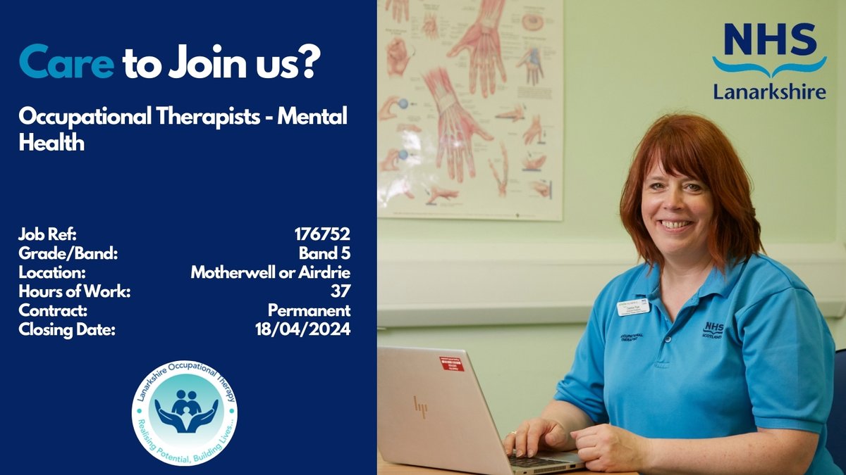 Occupational Therapist - Mental Health

Airbles Road or Airdrie Community Health Centre
37 hours 
Band 5 
Closing Date: 18/04/2024

To find out more and to apply, please visit: apply.jobs.scot.nhs.uk/Job/JobDetail?…

#TeamLanarkshire #NHSLanarkshire #NHSJobs #CareToJoinUs #OccupationalTherapy