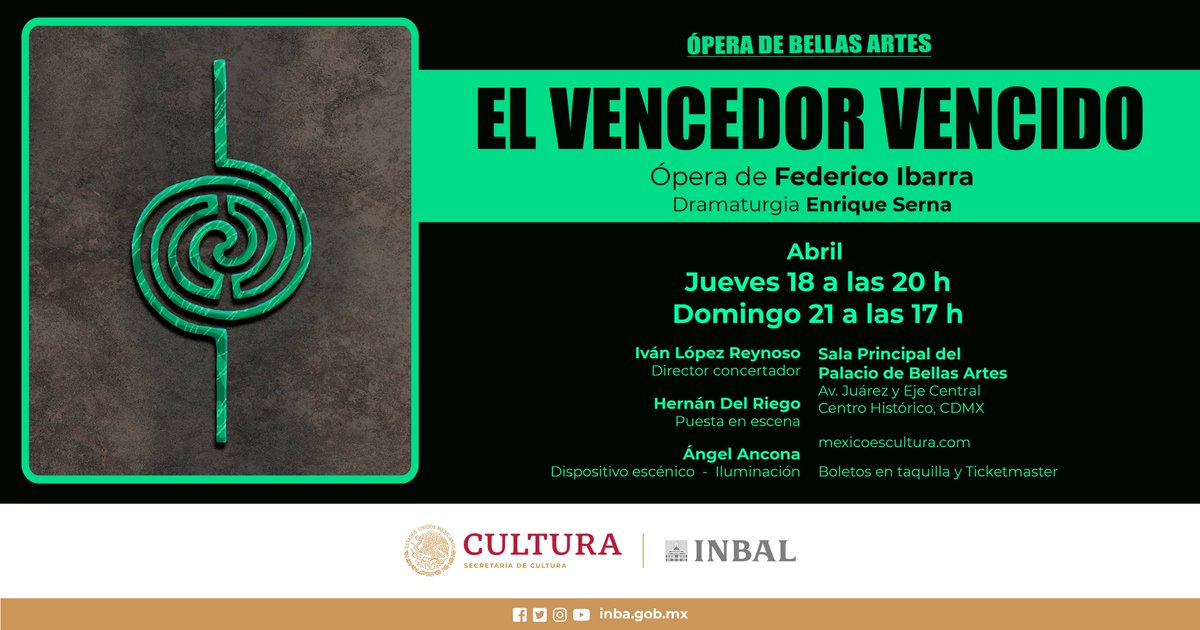 La @OperaINBAL presentará el estreno mundial de la ópera mexicana contemporánea 'El vencedor vencido', de Federico Ibarra, con libreto del escritor Enrique Serna y la participación del @ctba_inbal y la @otba_inbal, en @PalacioOficial. 🤩👉tinyurl.com/nhaywsau #90AniversarioPBA