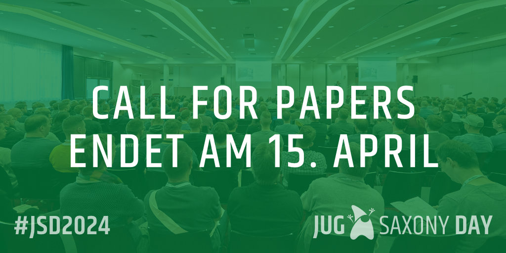 Der Countdown läuft - Ihr habt bis Montag, 15. April 23:59 Uhr Zeit, Eure Talk-Vorschläge für den #JUGSaxonyDay einzureichen 🙌 #Newbies sind ausdrücklich erwünscht! Einreichen unter backoffice.jugsaxony.org/#/cfp/submit?c… Informieren unter jugsaxony.org/day #JSD2024 #Konferenz #Sachsen