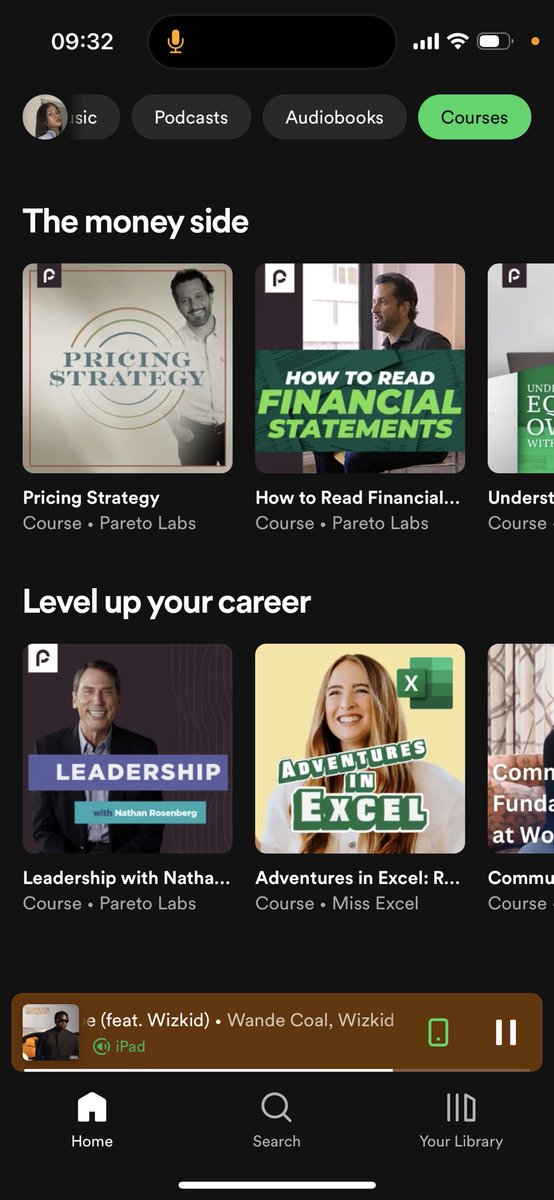 Spotify now has a “Courses” feature. Looks like lots of good material in there giving Coursera & Udemy a run for their money 👌🏾