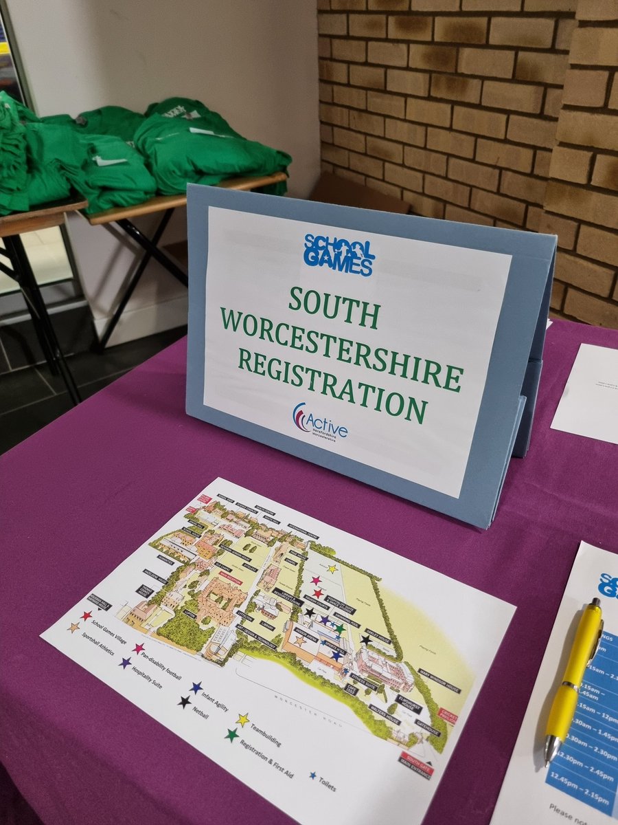 All set up to welcome South Worcs participants to Worcestershire Spring School Games. Good luck @BredonHAcademy @PershoreHigh Offenham, @PrinceHenrys @StAndrewsWorcs Flyford Flavell, @TDMS_Evesham Thank you TDMS & @StEgwins for providing the Young Leaders. Have fun🙂 @ActiveHW