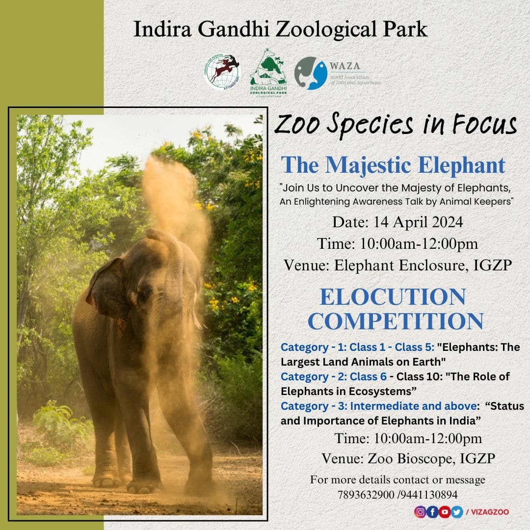 'Join us for an enlightening Elephant Awareness Talk and an exciting Elocution Competition!' @CZA_Delhi @moefcc @NandaniSalaria @waza @WildlifeSOS @wti_org_india @zoos_aquariums