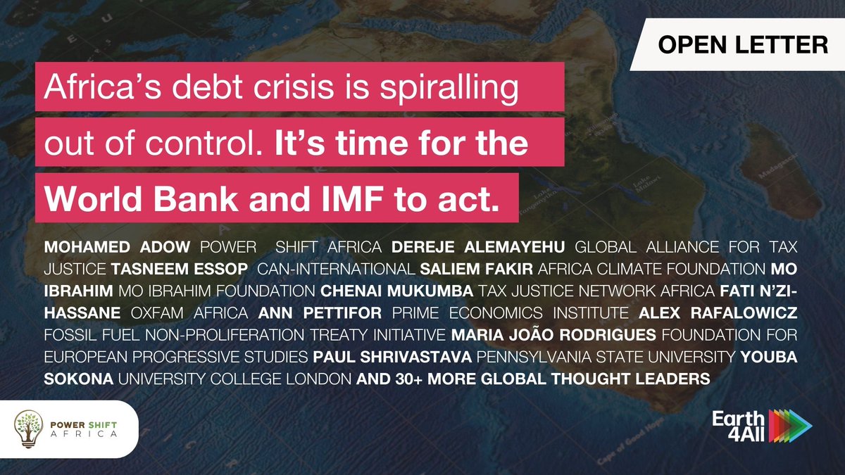 As ministers gather at the IMF&World Bank Spring Meetings, 40+ African thought leaders together with international economists, scientists and sustainability experts call on them to take systemic action to tackle the crushing debt crisis. Read the letter⏩ ow.ly/29m850ReL8J