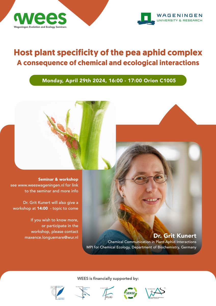 We are pleased to announce WEES's April seminar, featuring Dr. Grit Kunert from MPI for Chemical Ecology, who will be presenting her work on plant-aphid interactions 🌿#WEES #Ecology #Evolution