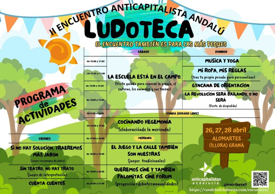 🧚🧚‍♂🧚‍♀ EL ENCUENTRO ANTICAPITALISTA ANDALÚ también es un espacio para quienes vienen con su familia. La ludoteca pretende hacer posible que todas podamos disfrutar del encuentro, teniendo un espacio donde dejar a lxs más peques, donde estar un rato con ellxs.