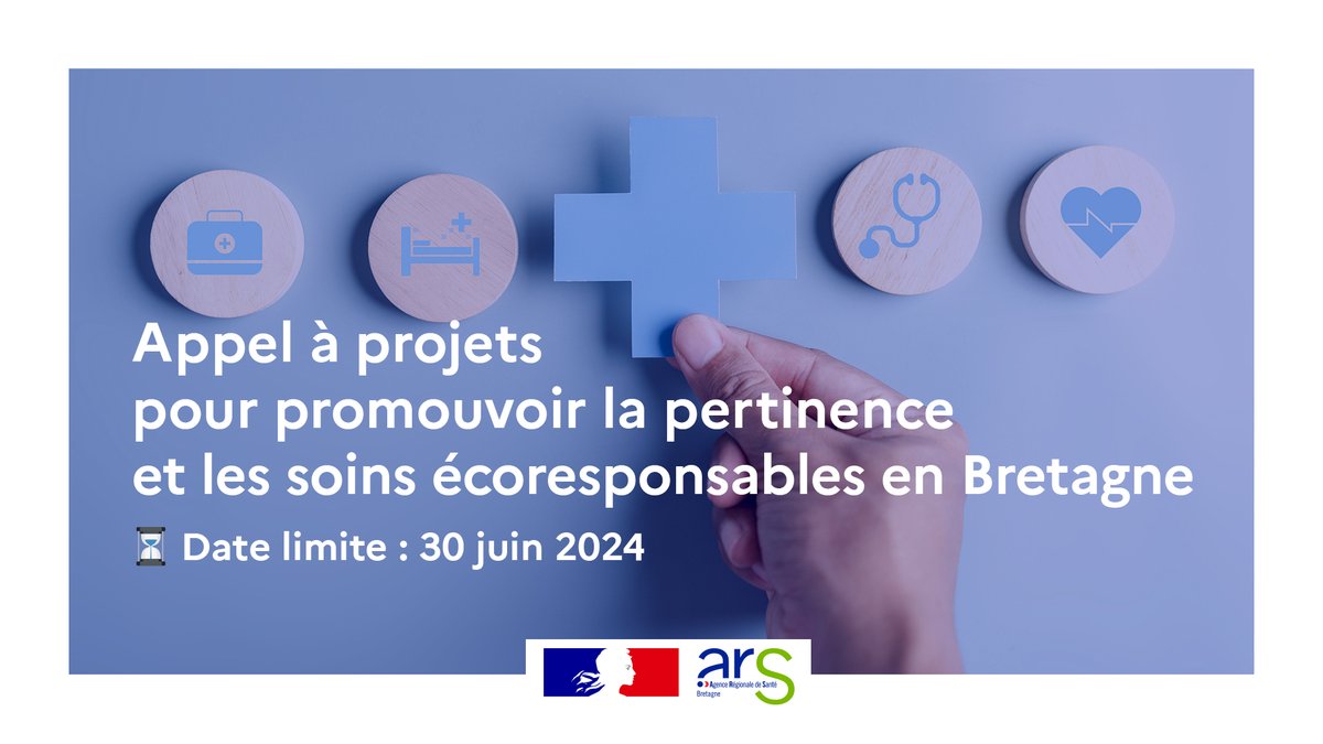 #SoinsEcoresponsables 🩺 l @arsbretagne & IRAPS lancent un appel à projets pour promouvoir la #pertinence et les soins écoresponsable en #Bretagne :🌿 un soin qui, à qualité et sécurité égales, est moins impactant pour l’#environnement 🔎 Modalités sur bit.ly/3Jgk9On