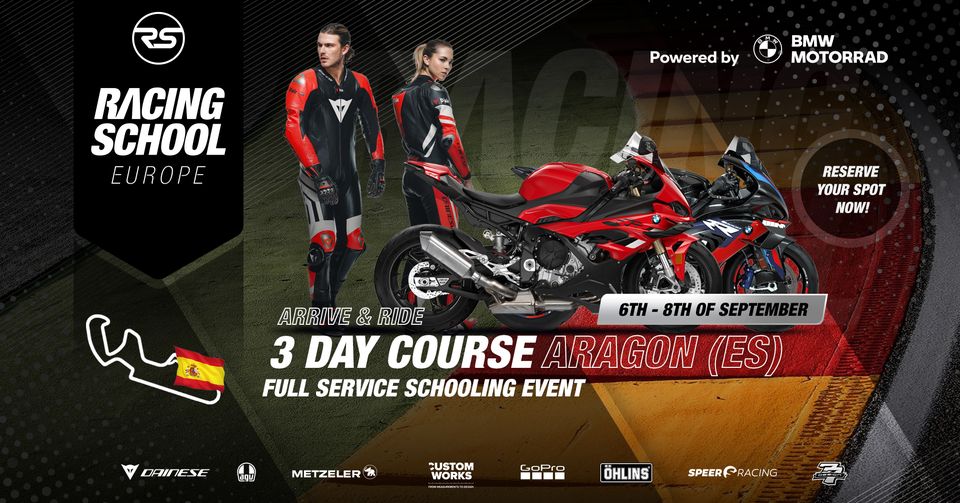 Riders! Our 2024 event on @AragonMotorLand is now fully booked. No need to worry, we still have several fantastic venues with availability on our calendar. Take a quick look at racing-school-europe.com/events.html #sbk #m1000rr #s1000rr #racing #motorsport