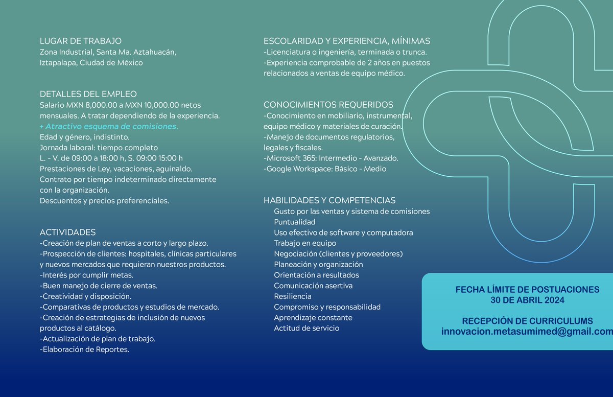 ¿Estás buscando una carrera gratificante en ventas? Tenemos una emocionante oportunidad como #asistentedeventas

¡Aplica ahora! innovacion.metasumimed@gmail.com

#vacante #ventas  #coaching #vacanteiztapalapa #asistentedeventas