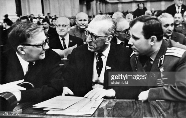 Shostakovich, Kabalevsky and Gagarin in a gathering at the Kremlin.