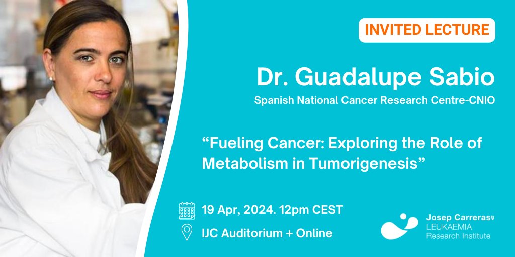 In our next #InvitedLecture, we’ll learn more about the research of Dr. @Gsabiolab, from @CNIOStopCancer. 🗣️ “Fueling #Cancer: Exploring the Role of #Metabolism in Tumorigenesis” 🗓️ Friday, 19 April 🕒 12pm CEST 📍 IJC Auditorium + Online Register now 👇 carrerasresearch.org/en/events/fuel…
