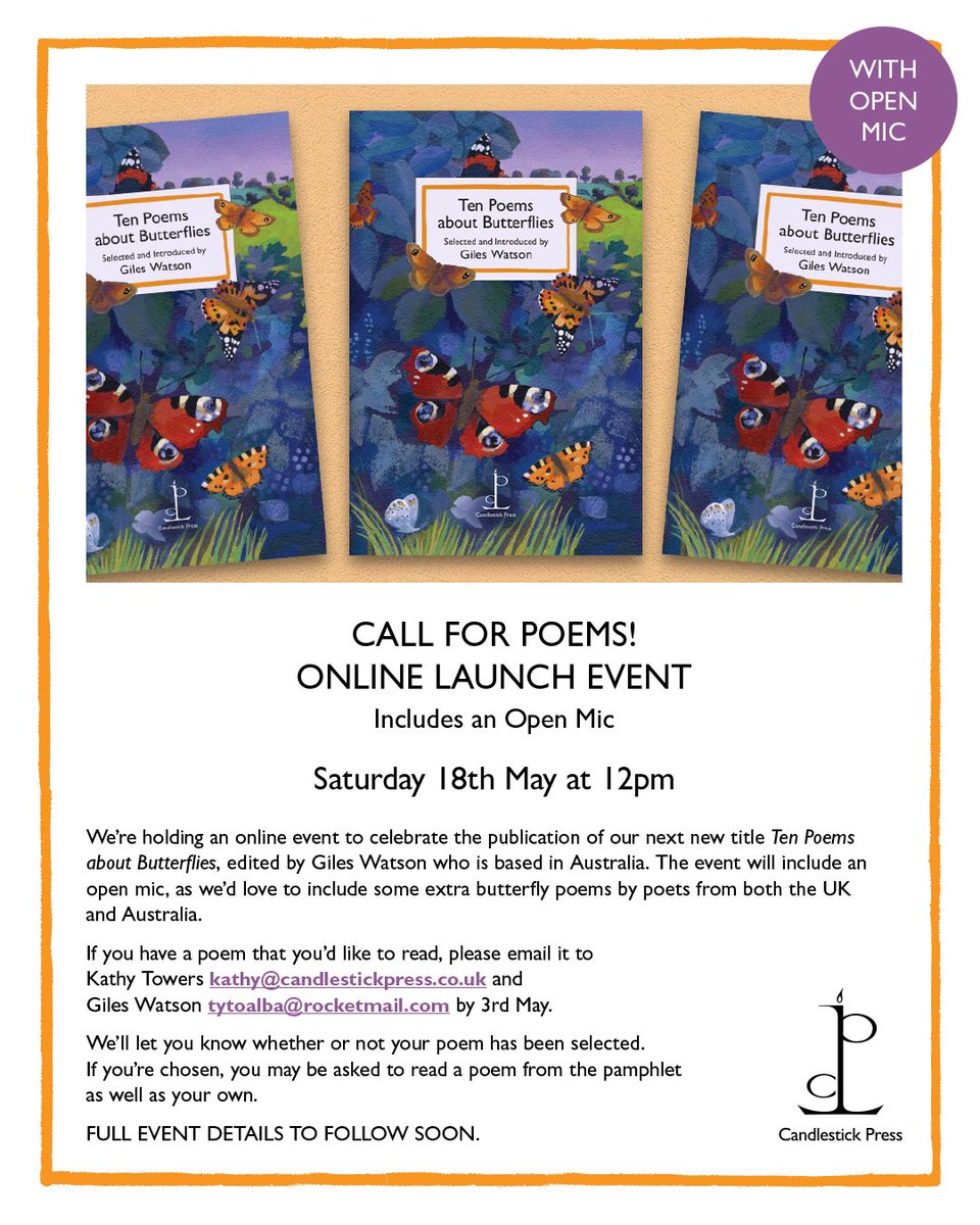 In the week that saw Seren launch Kathryn Bevis’s amazing collection The Butterfly House, it seems appropriate to be posting this about our next new pamphlet, Ten Poems about Butterflies. Would you like to read a butterfly poem of your own at this special UK/Australia event?