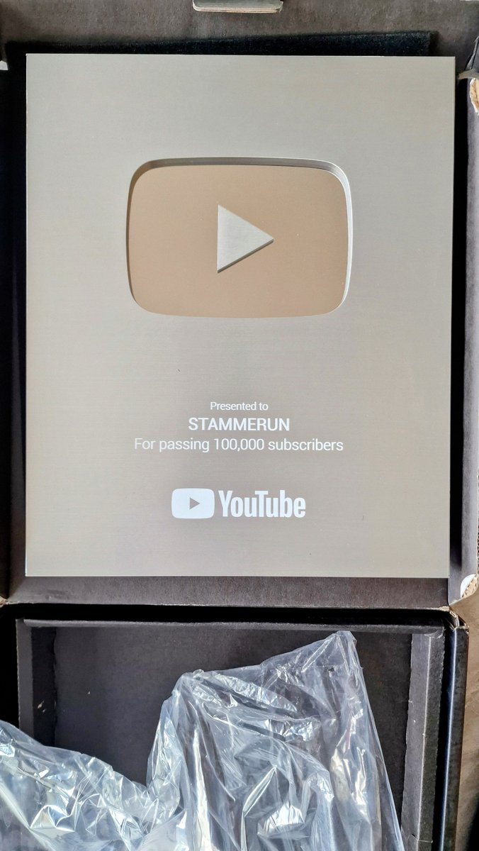 Extremely proud today to receive a YouTube Award for Stammerun. We are the biggest hybrid stammering & running channel in the UK - so proud and privileged to highlight stammering. @stamma @ascstammering @MindCharity @50MillionVoices @bbc