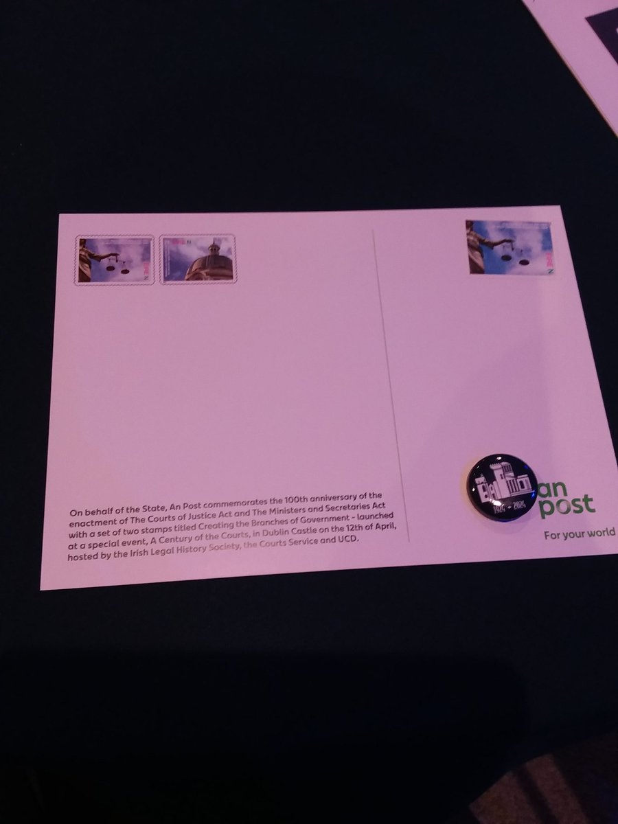 First conference I've been at which includes commemorative stamps as part of the package. Also a very nice badge with the logo created for the event. #CenturyofCourts