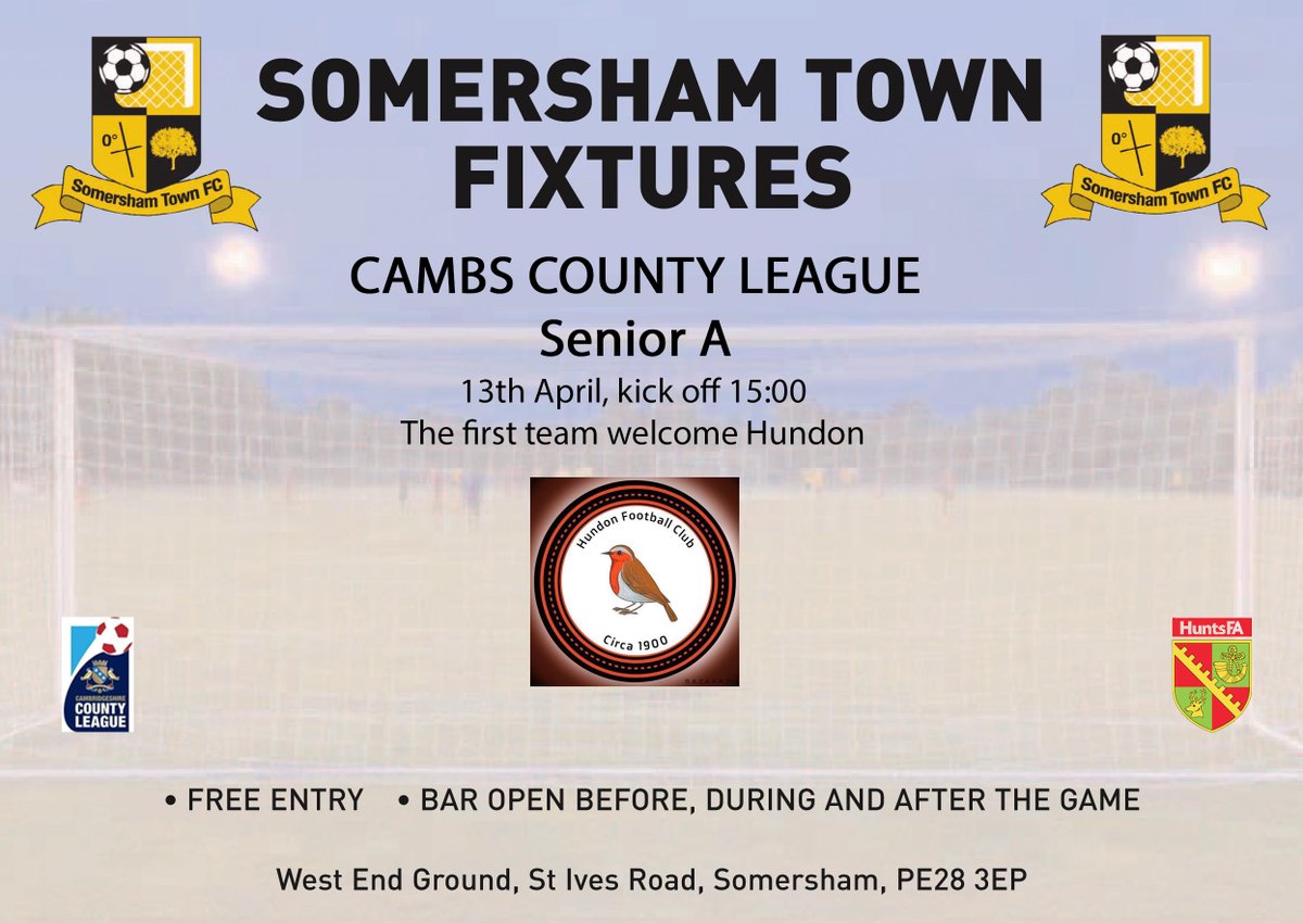 Tomorrow: @CambsLeague Senior A We welcome @HundonFC Kick off: 15:00