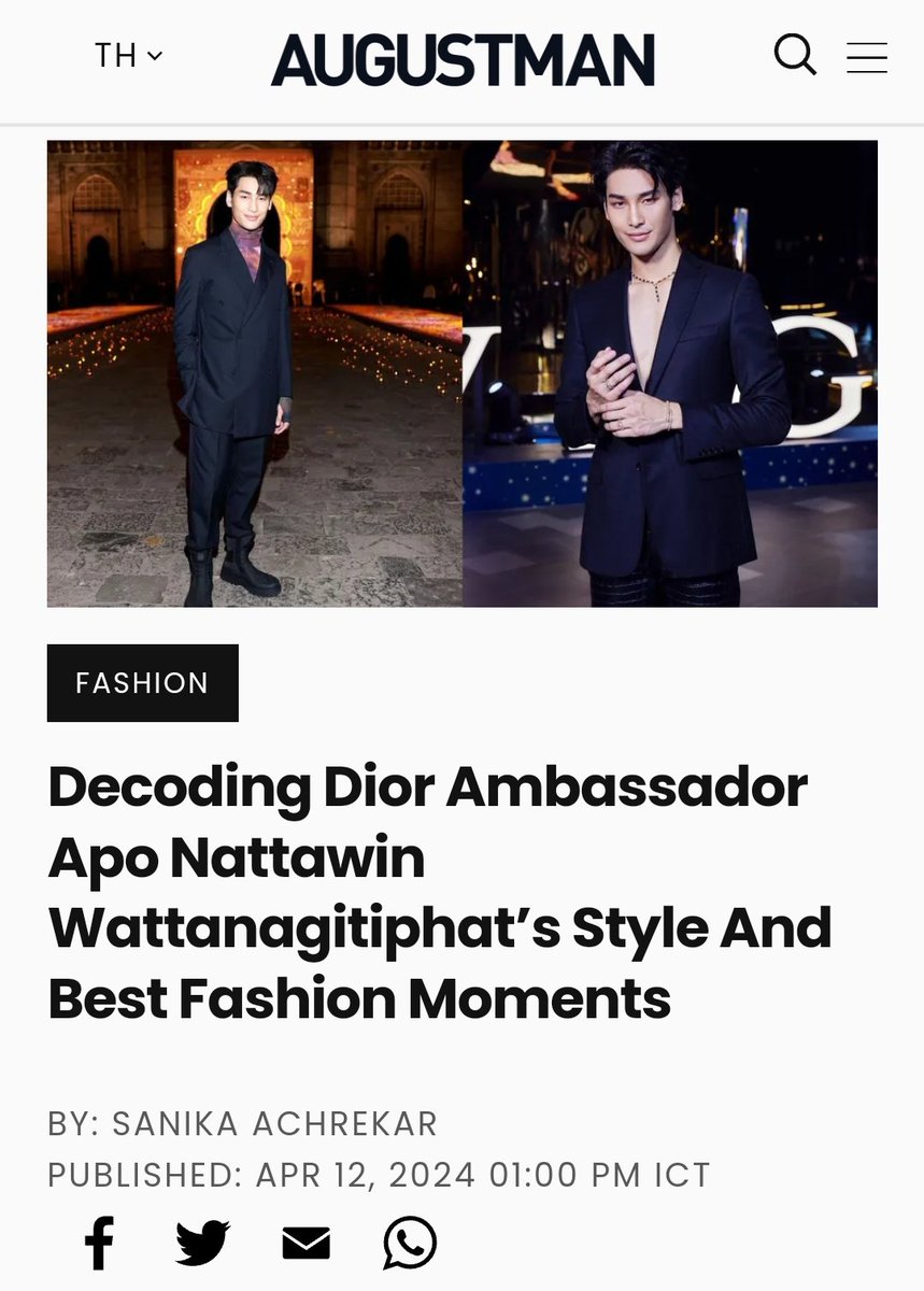 AUGUSTMAN Update

Decoding Dior Ambassador Apo Nattawin Wattanagitiphat’s Style And Best Fashion Moments.

Link 🔽

@Nnattawin1  @Dior
#ApoNattawin
#StarsinDior