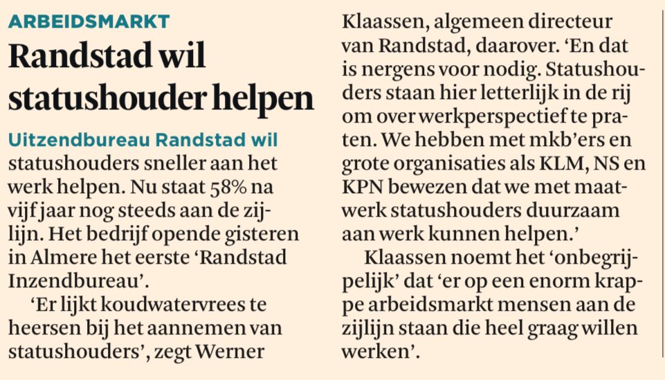 Kansen genoeg lijkt mij. Wat zijn volgens jullie nu nog steeds de hobbels in de praktijk van alledag om deze mensen een passende baan aan te bieden @RandstadNL / @raphaelnouwen? #taal #opleiding #inwerken #begeleiding #regelingen #uitvragen #BSN #tewerkstellingsvergunning