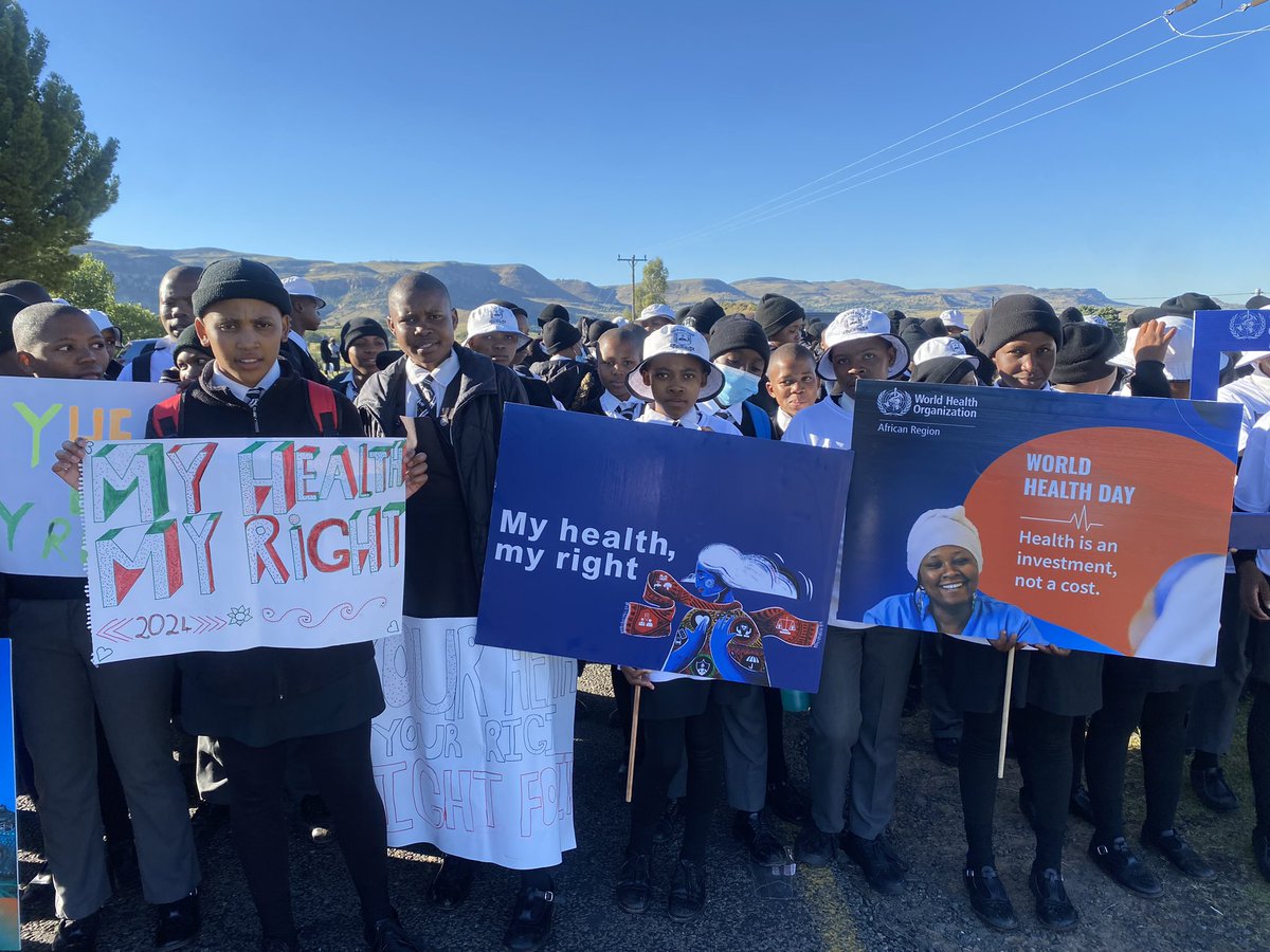 Health is your fundamental right. Lesotho Minister of Health @SMochoboroane leading the health walk to commemorate World Health Day in 🇱🇸 #WorldHealthDay #MyHealthMyRight
