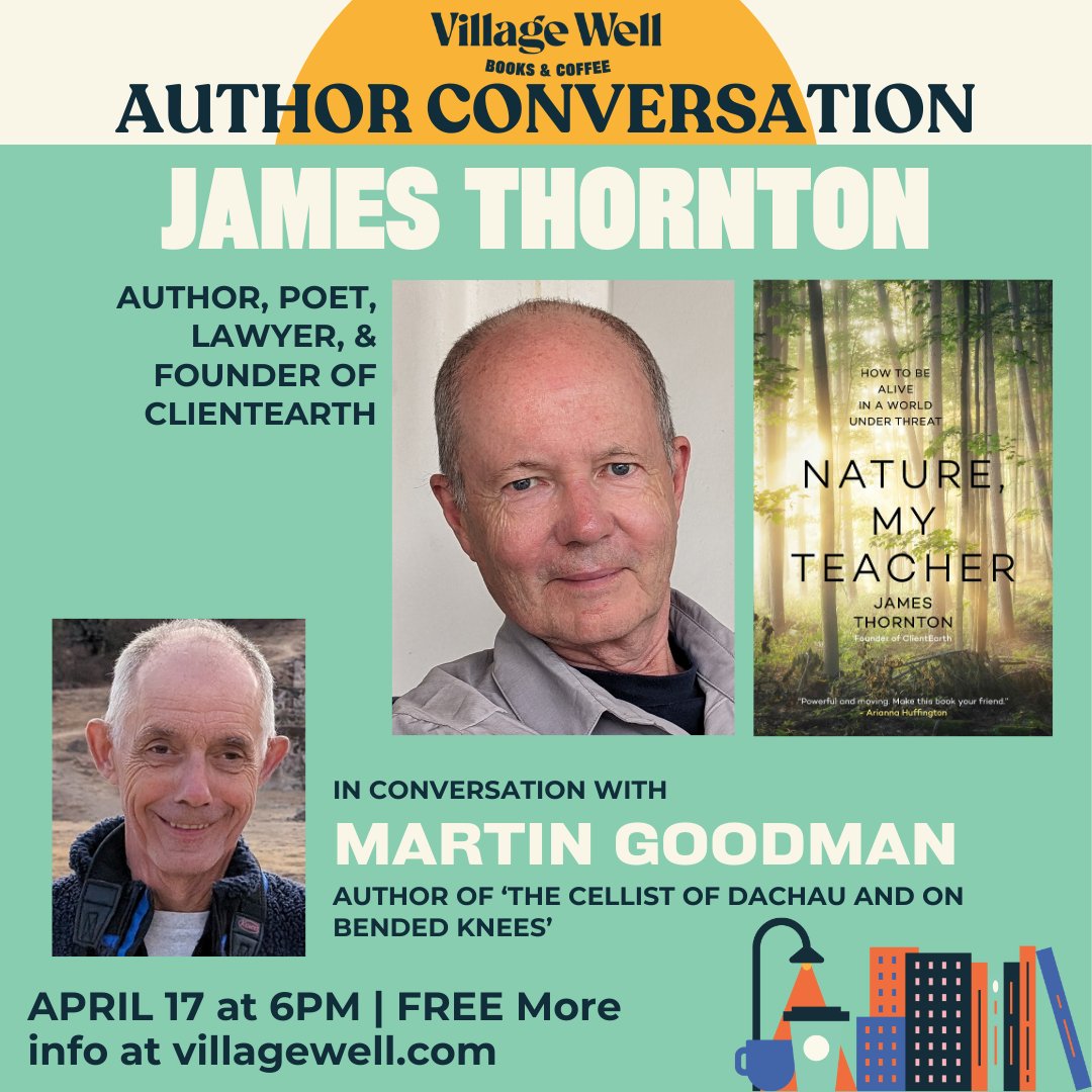 In or near California? The wonderful @villagewellcc in Culver City are hosting the launch event for @JamesThorntonCE's NATURE, MY TEACHER on Wednesday April 17th. Entry is FREE! Come along for a Q&A and grab a signed copy of the book! ☕📗✍️ 👉shop.villagewell.com/events/35460