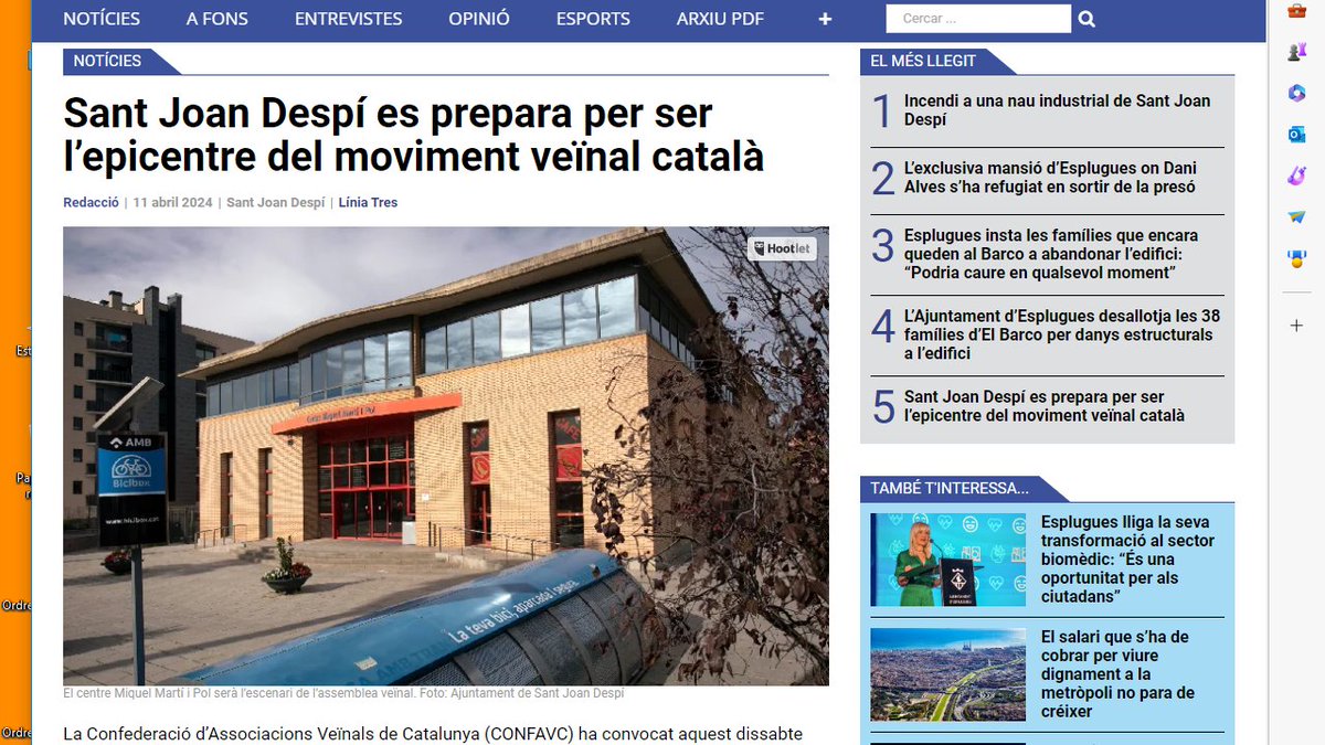 👉Dèma, tot el #movimentveïnal català a #SantJoanDespí a la 39a Assemblea de les AV de Catalunya! #asseveinal24

🔗Aquí la notícia bit.ly/4asUX36