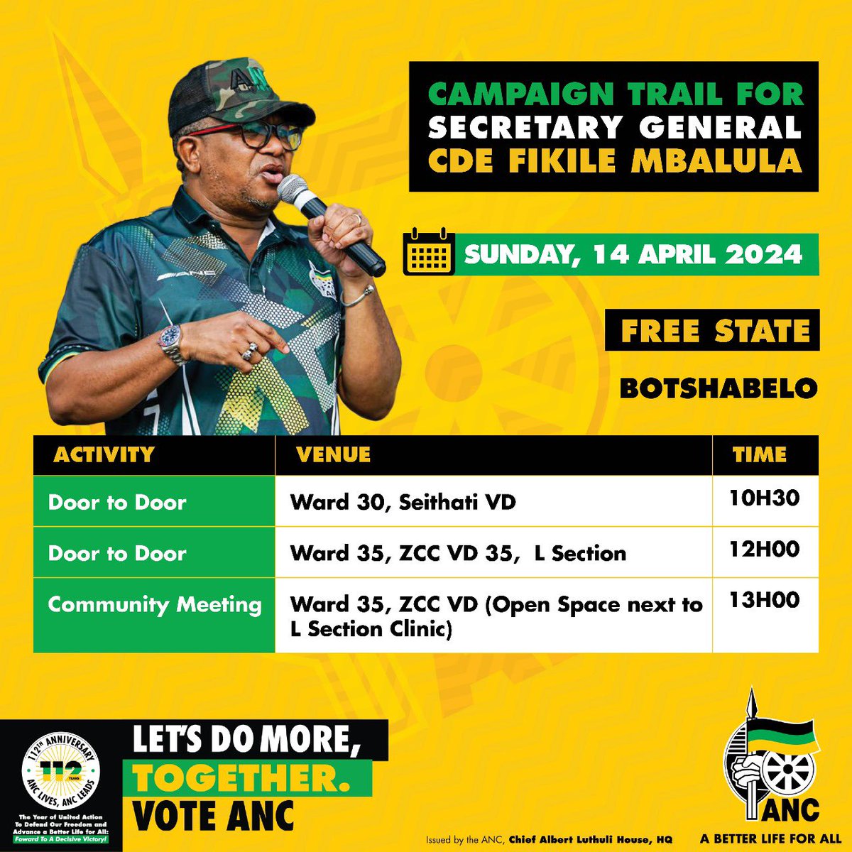 ANC SG CDE FIKILE MBALULA EMBARKS ON AN ELECTION CAMPAIGN PROGRAMME IN FREE STATE PROVINCE. #VoteANC #VoteANC2024