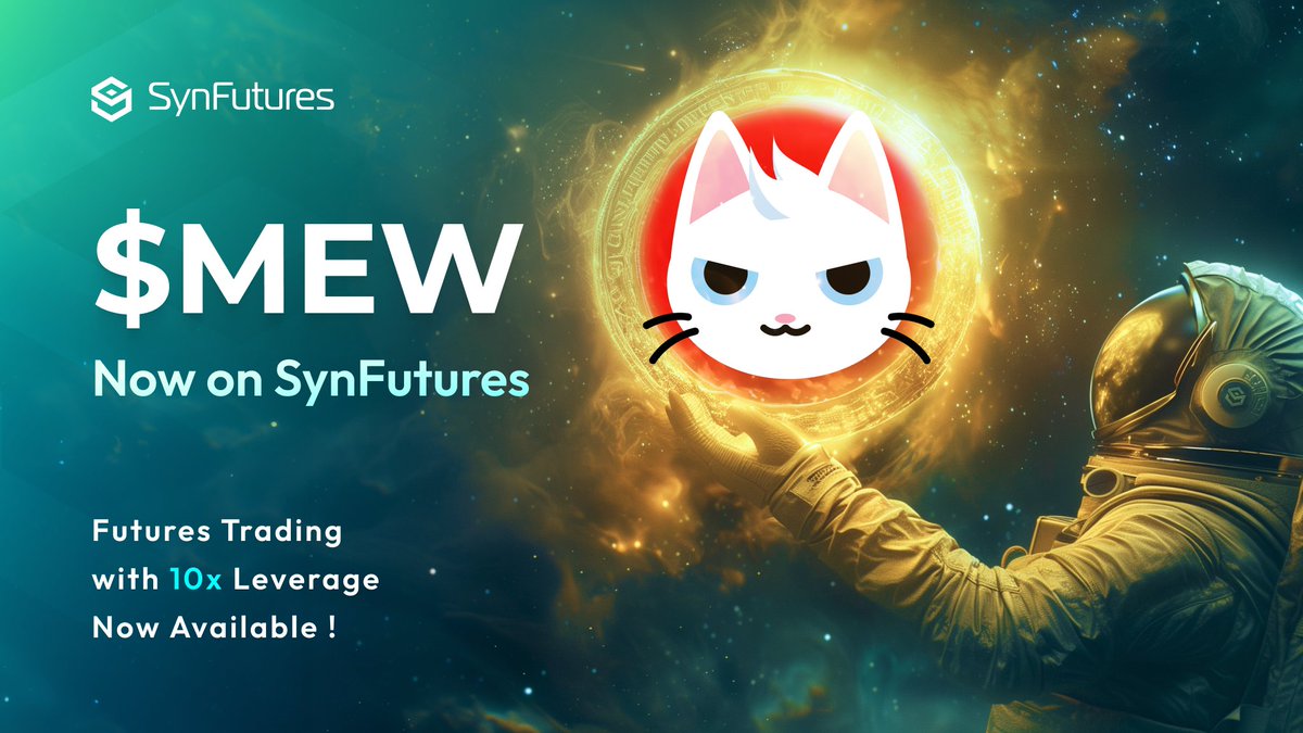 $MEW from @MewsWorld is now listed on #SynFuturesV3 deployed on @Blast_L2 ！ Trade with up to 10x leverage and add liquidity to $MEW/WETH pool for a limited time. Start trading and LPing now! 💎 oyster.synfutures.com/#/trade/blast/…