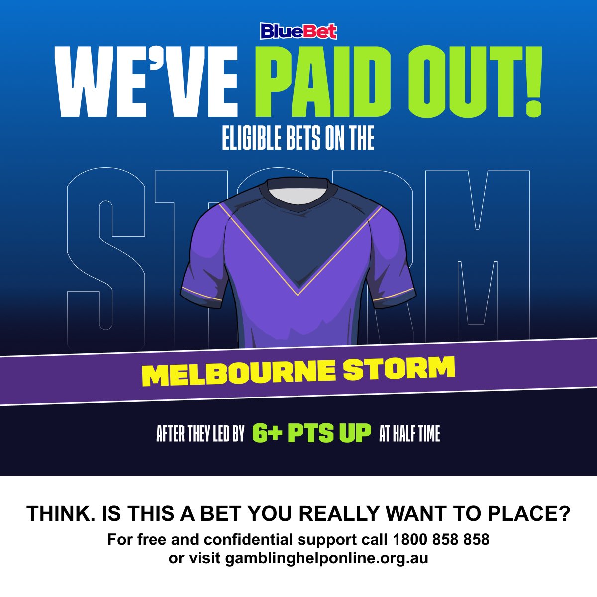 Storm punters, you can call it a night. We’ve paid you out as winners at half time. ☔️