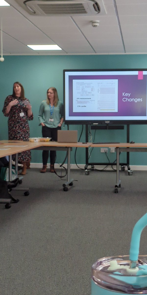 .<a href="/SarahLJames3/">Sarah James</a> and <a href="/ElisCatrin27/">Catrin Elis</a> walking the group through the key changes to the midwifery led pathways