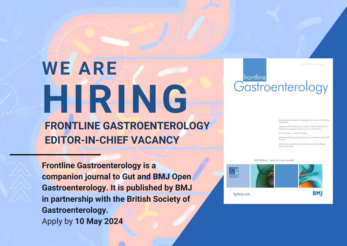 🌟Exciting opportunity🌟@BritSocGastro and BMJ are on the lookout for a dynamic and visionary @FrontGastro_BMJ Editor-in-Chief to lead the charge in shaping the future of gastroenterology research. Could this be you or someone you know? 🔗 fg.bmj.com/fg/wp-content/…