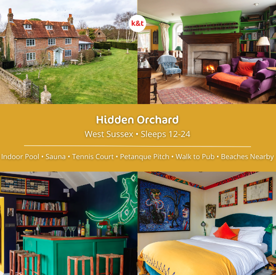 Introducing a new Holiday let for a 2024 #staycation- Hidden Orchard in #sussex

This colourful country house for 24 has a fantastic indoor pool & sauna & is close to West Wittering beach.

Check it out :tinyurl.com/2dbytpd8
#visitsussex  #indoorpool #partyhouse #dogswelcome