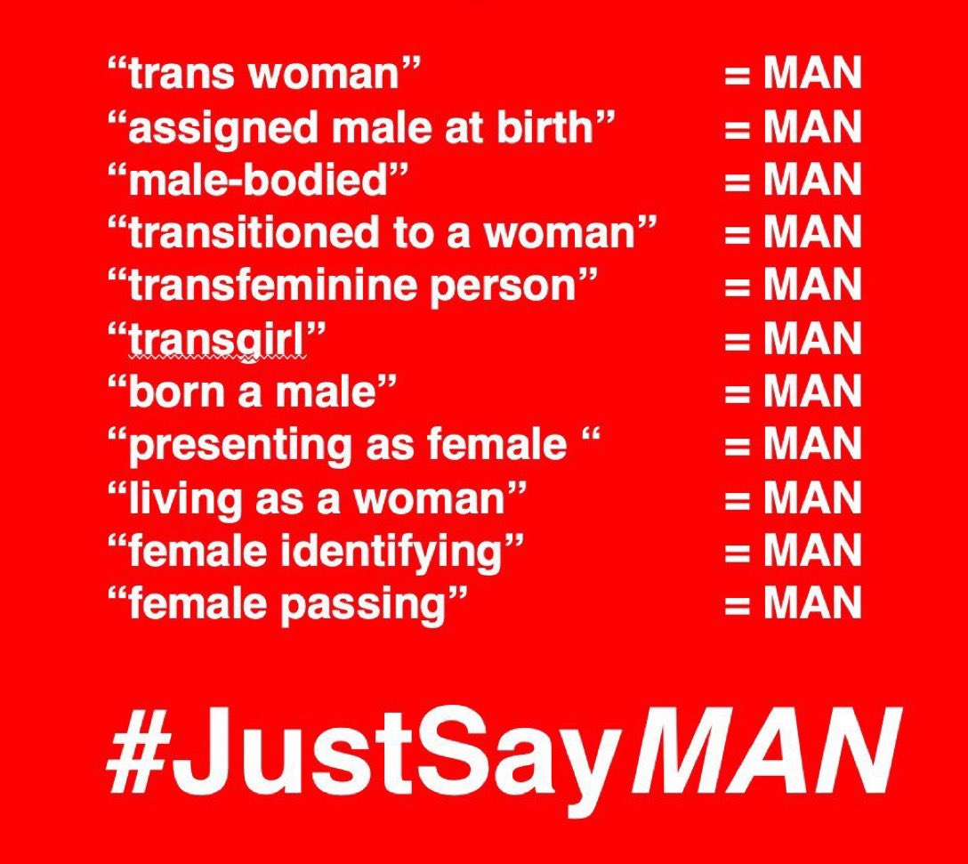 Women will not shut up!!
We are sick of the global gaslighting that's been trying to happen = FAILURE
Just because a man has his bits cut off and other bits added on it still doesn't make him a WOMAN 👇
#TransWomenAreConMen  #justsayman #TerfsWereRight #TerfsAreRight