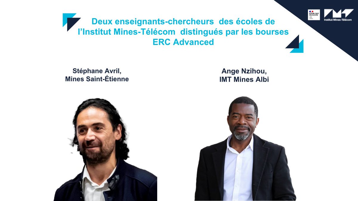 🚨 [#NEWS] : Bravo aux enseignants-chercheurs @StphaneAvril1 - @MINES_StEtienne et @AngeNzihou - @IMTMinesAlbi pour leur prestigieuse bourse ERC Advanced (@ERC_Research) ! 📄Lire le communiqué de presse : lnkd.in/e7ZpQPUX #ERCAdG #ERCAdvanced #IMT