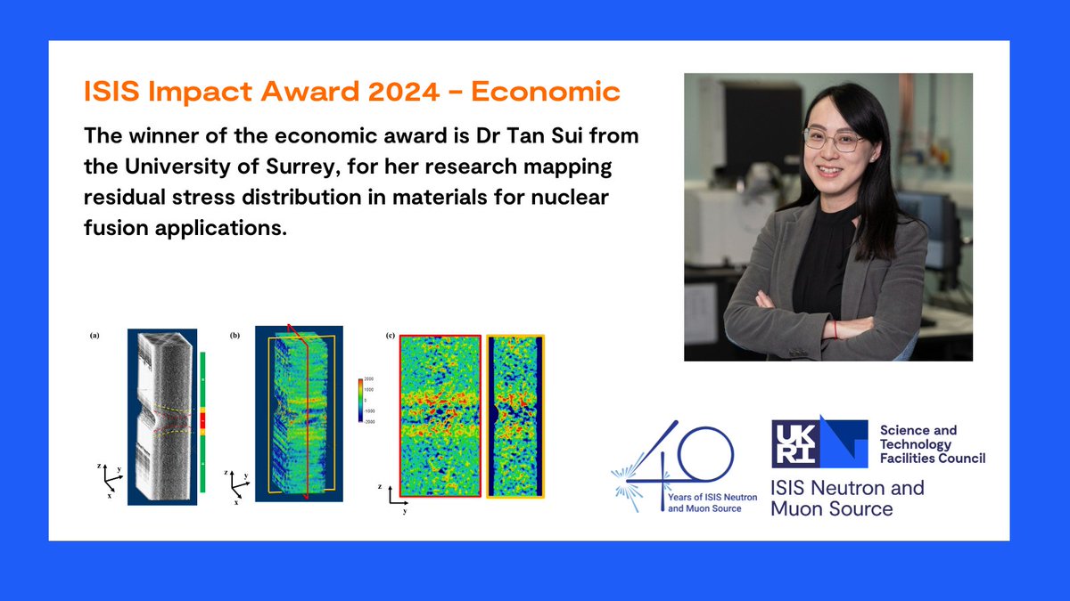Congratulations to Dr Tan Sui @TanSui_Ox @UniOfSurrey who has won the ISIS Impact Award - Economic for 2024, awarded today at #NMSUM2024. You can read more about Dr Sui's work here bit.ly/4d7Q69x