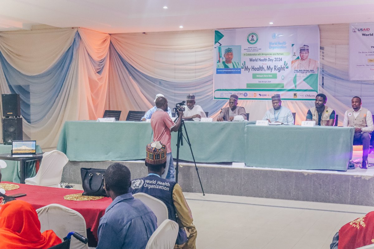 WHONigeria's tweet photo. @WHONigeria, @BornoGovt &amp; partners commemorate #WHD2024, themed, 'My Health, My Right'. @WHO remains committed to supporting @BornoGovt to sustainably deliver health services to the people, as part of their human rights, &amp; accelerate progress towards #UniversalHealthCoverage. https://t.co/DoJpdnLc1S