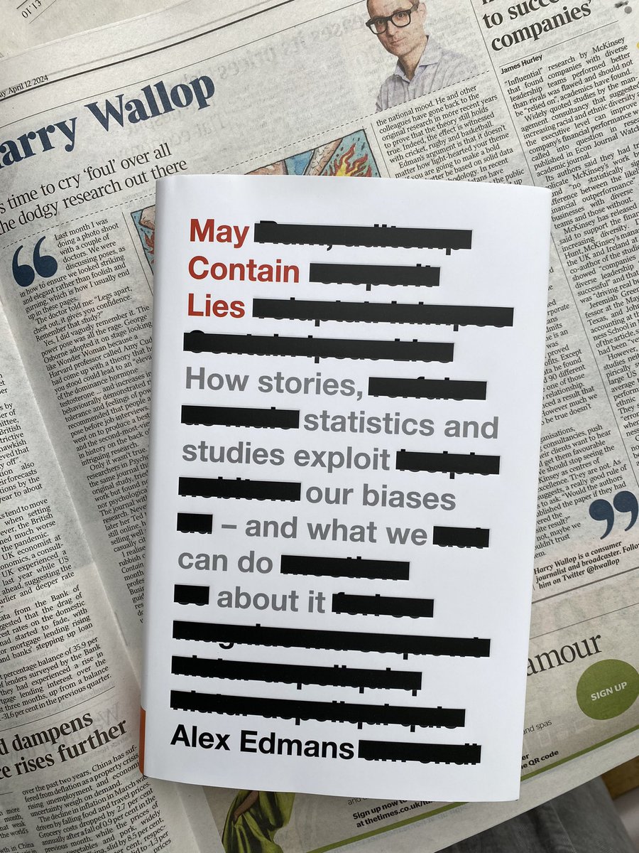 'It's time to call foul over all the dodgy research out there'. Delighted with @hwallop's review of May Contain Lies in @thetimes: thetimes.co.uk/article/2f0d14…