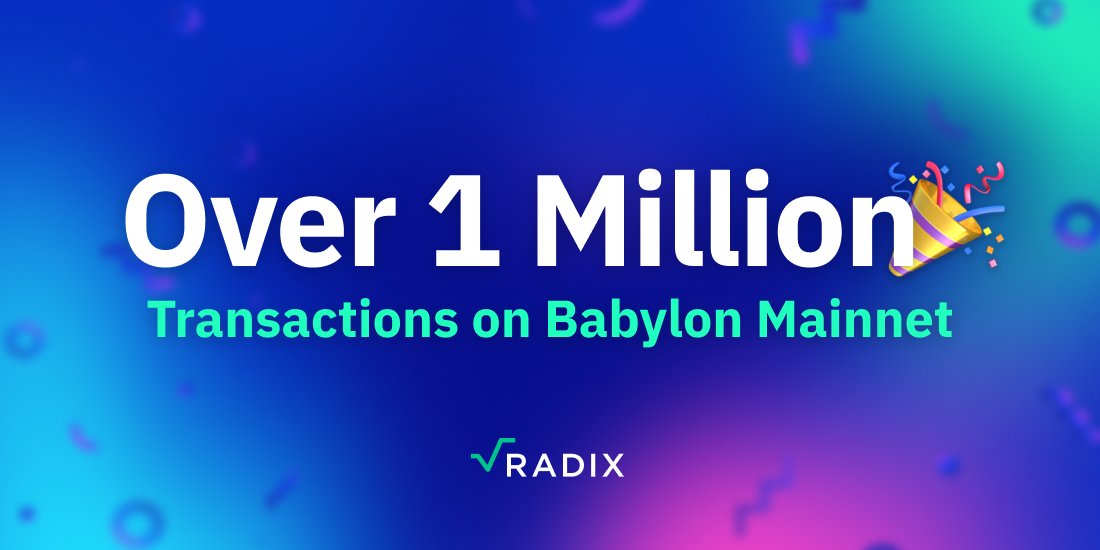 Milestone Alert 🎉👀 The Radix community has just smashed through a colossal barrier, executing over 1M transactions on the Babylon Mainnet! radixcharts.com